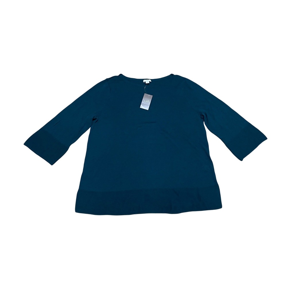 J. Jill Medium Petite Pacific Teal Linen Blend Boat Neck 3/4 Sleeve Top NWT